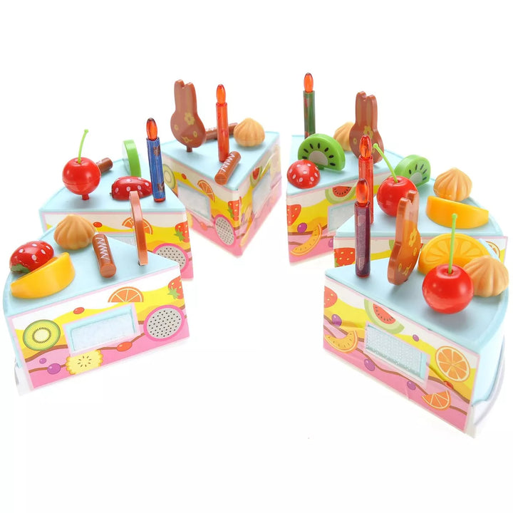 Link 75 Piece Birthday Fruit Decoration Cake, DIY Fruit Cake, Pretend Play Desserts Food Toy Set, Blue