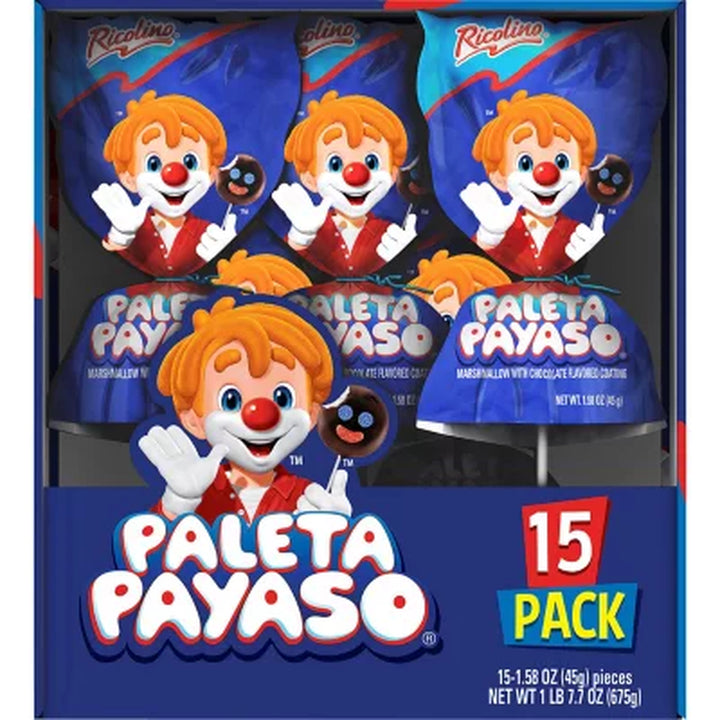 Paleta Payaso Chocolate Marshmallow Lollipop, 1.58 Oz., 15 Pk.