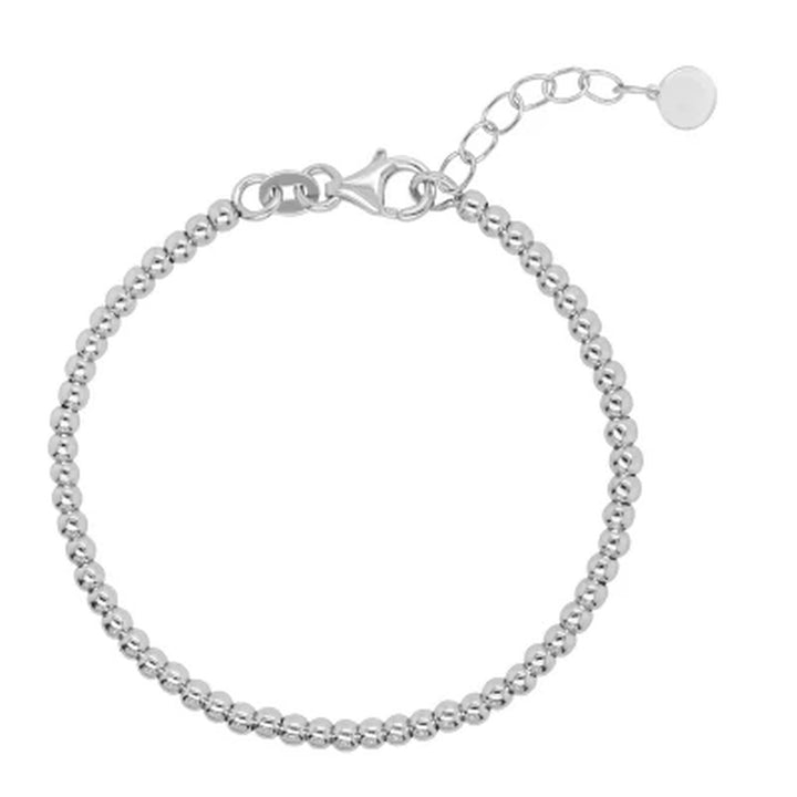 High Polish 3Mm Beaded Adjustable Bracelet with Lobster Clasp and Circle Tag 6.5-7.5"