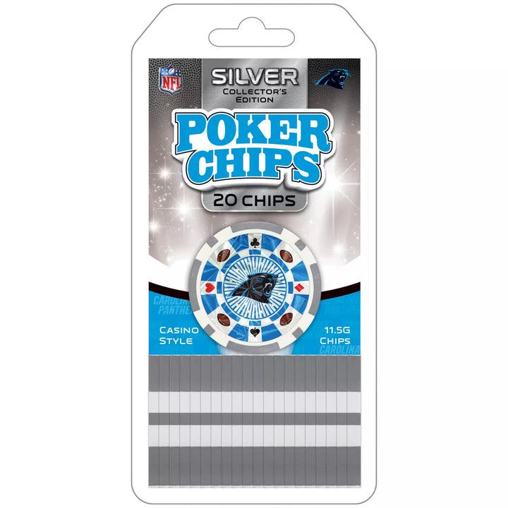 Masterpieces Casino Style 20 Piece 11.5 Gram Poker Chip Set NFL Carolina Panthers Gold Edition.