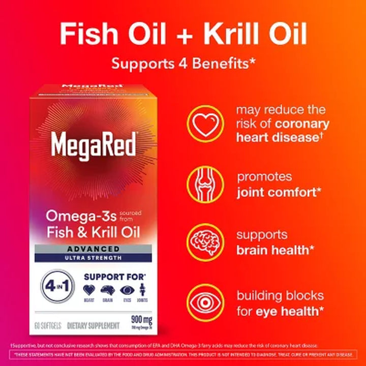 Megared Omega-3S Fish & Krill Oil Advanced 4-In-1 900Mg Softgels 60 Ct.