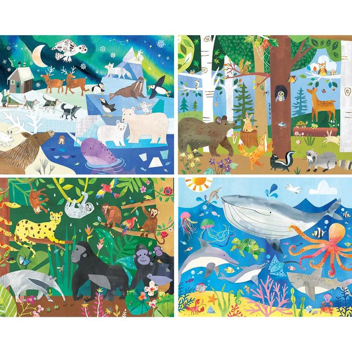 Masterpieces Kids Jigsaw Puzzle Set - Hello World Animals 4-Pack 100 Pieces