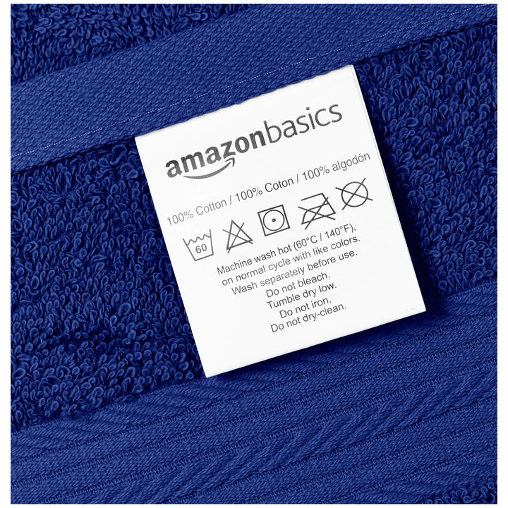 Basics Fade Resistant Cotton Washcloth, Hand Towel, Pack of 6, Navy Blue, 12" x 7" Washcloth (Pack of 6)