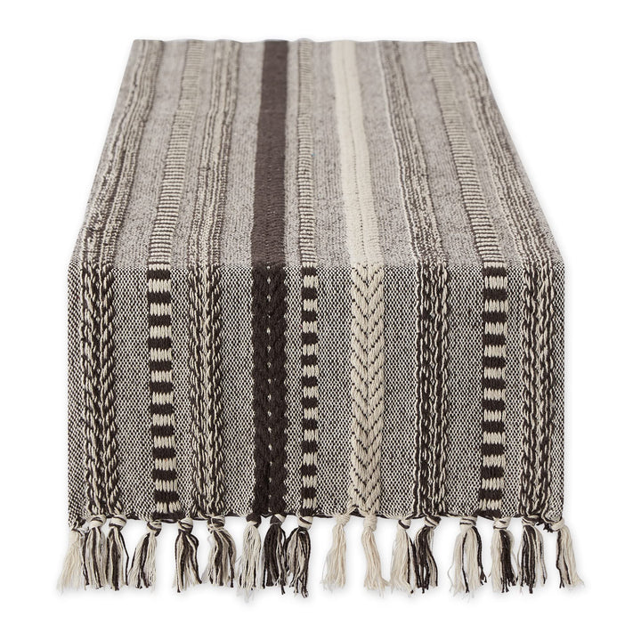 DII Farmhouse Braided Stripe Table Runner Collection, 15x108 (15x113, Fringe Included), Dark Brown 15x108" (15x113", Fringe Included) Striped