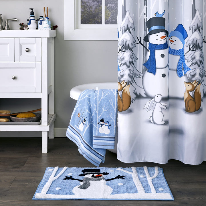 SKL Home Christmas Winter Friends Snowman Hand Towel 2pc Set for Bath/Kitchen & Gift, Blue Hand Towel Set