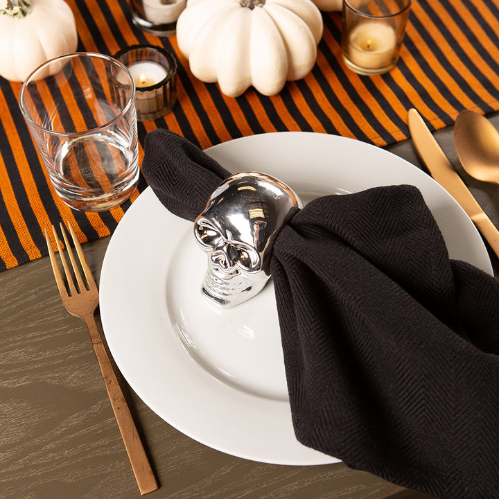 DII Halloween Party Tabletop Decor, Reusable & Machine Washable Cotton Fabric, Table Runner, 14x108, Witchy Black & Orange Stripe Table Runner, 14x108"