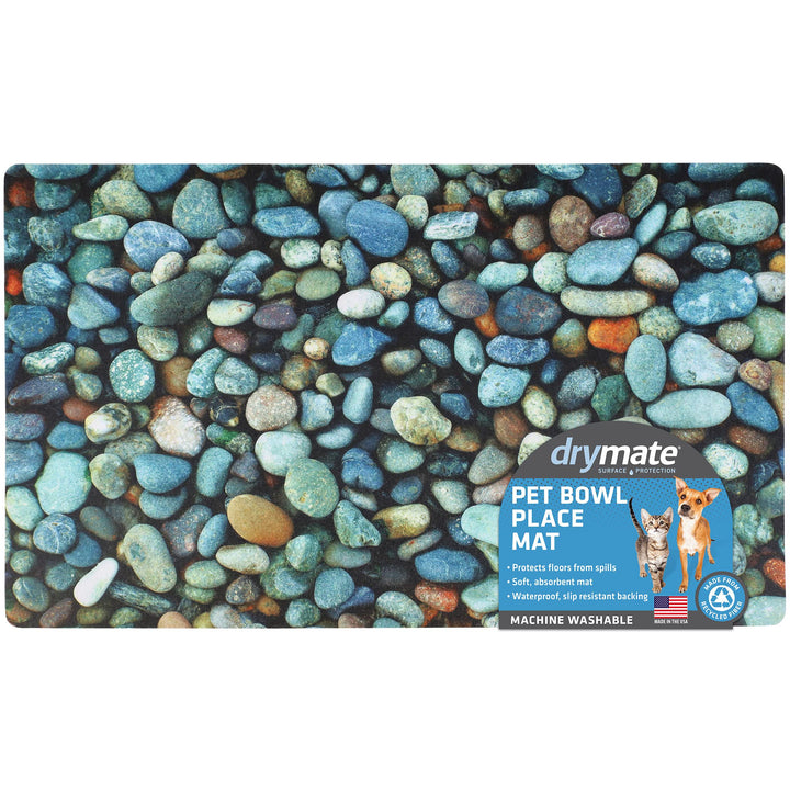 Drymate Pet Bowl Placemat, Dog & Cat Food Feeding Mat - Absorbent Fabric, Waterproof Backing, Slip-Resistant - Machine Washable/Durable (USA Made) (12 x 20) (River Rock)