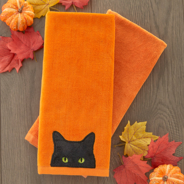 SKL Home Halloween Shadows Eyes Hand Towel 2pc Set for Bath/Kitchen/Bar & Gift, Orange Hand Towel Set, Shadows Have Eyes