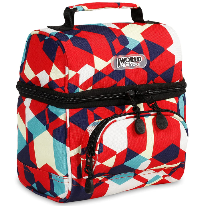 J World Corey Kids Lunch Bag. Insulated Lunch-Box for Boys Girls, Red Cubes 8.8 X 7.8 X 5.5 " (H X W X D)"