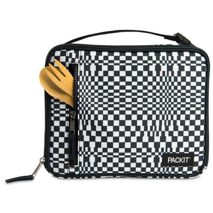 PackIt Freezable Classic Lunch Box, Checked Out, Built with EcoFreeze Technology, Collapsible, Reusable, Zip Closure With Zip Front Pocket and Buckle Handle, Perfect for School Lunches