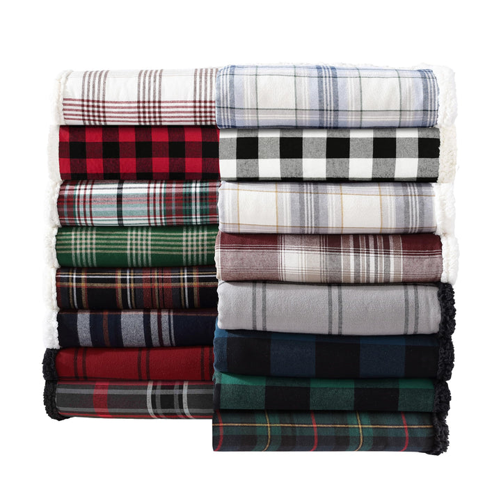 Eddie Bauer - Throw Blanket, Super Soft Reversible Cotton Flannel Sherpa Bedding, Ideal Christmas & White Elephant Gifts, Cozy Plaid Throw Blankets for Couch (Winslow Charcoal, Throw) Winslow Charcoal/Red