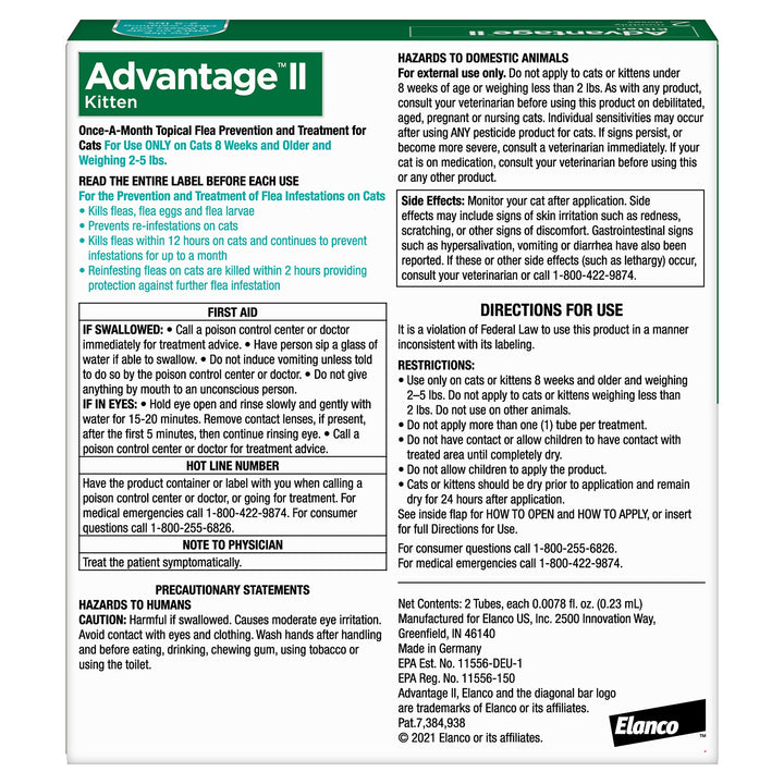 Advantage II Kitten Vet-Recommended Flea Treatment & Prevention | Cats 2-5 lbs. | 2-Month Supply