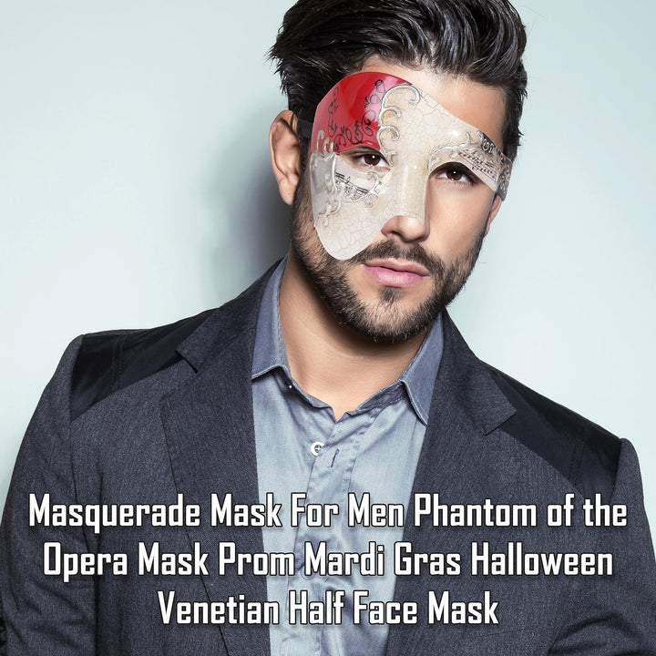 Masquerade Mask For Men Phantom Of The Opera Mask Prom Mardi Gras Haloween Venetian Half Face Mask Red Silver One Size