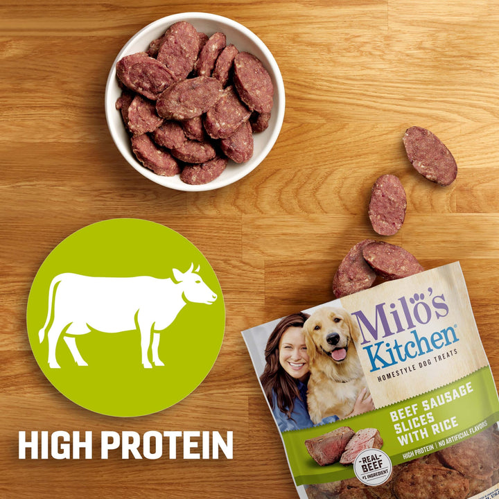 Milo's Kitchen Dog Treats, Beef Sausage Slices with Rice, 18 Ounce 1.13 Pound (Pack of 1)