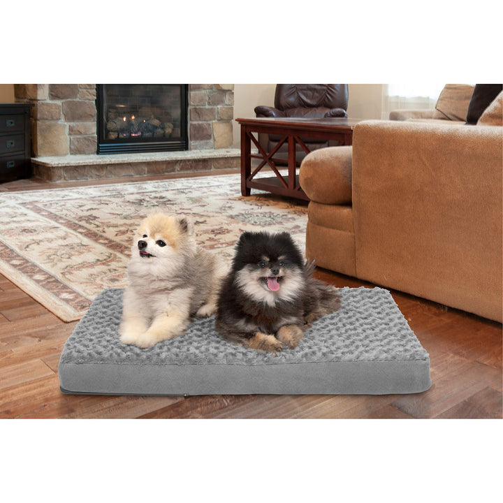 Furhaven Cooling Gel Dog Bed for Medium/Small Dogs w/ Removable Washable Cover, For Dogs Up to 35 lbs - Ultra Plush Faux Fur & Suede Mattress - Gray, Medium Ultra Plush Curly Faux Fur (Gray) 30.0"L x 20.0"W x 3.0"Th Cooling Gel Foam