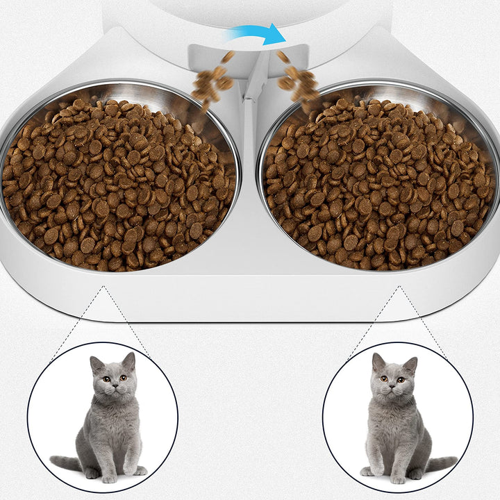 Pet Food Splitter with Stainless Steel Bowls, Automatic Cat Feeder Bowls for Two Cats or Dogs, Suitable for PETLIBRO Automatic Cat Feeder PLAF005, PLAF006, PLAF103, PLAF203, White