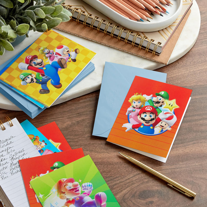 Hallmark Nintendo Super Mario Bros. Card Assortment (12 Blank Cards with Envelopes) for Birthdays, Back to School, Any Occasion Super Mario Note Assortment