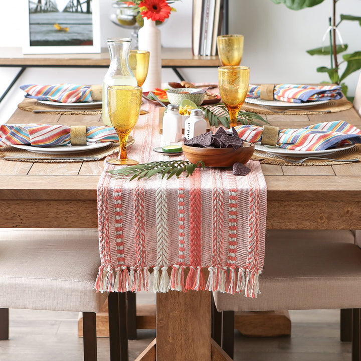 DII Farmhouse Braided Stripe Table Runner Collection, 15x72 (15x77, Fringe Included), Spice