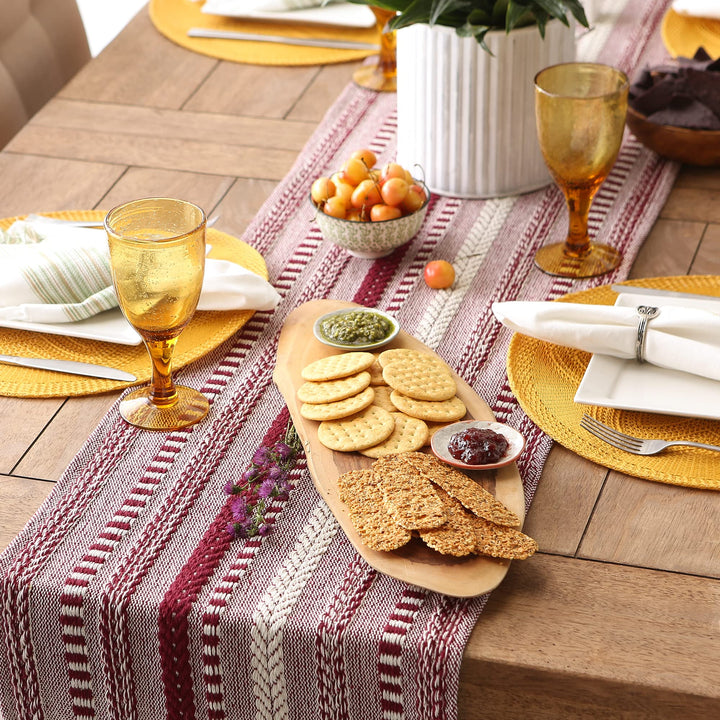 DII Farmhouse Braided Stripe Table Runner Collection, 15x72 (15x77, Fringe Included), Wine