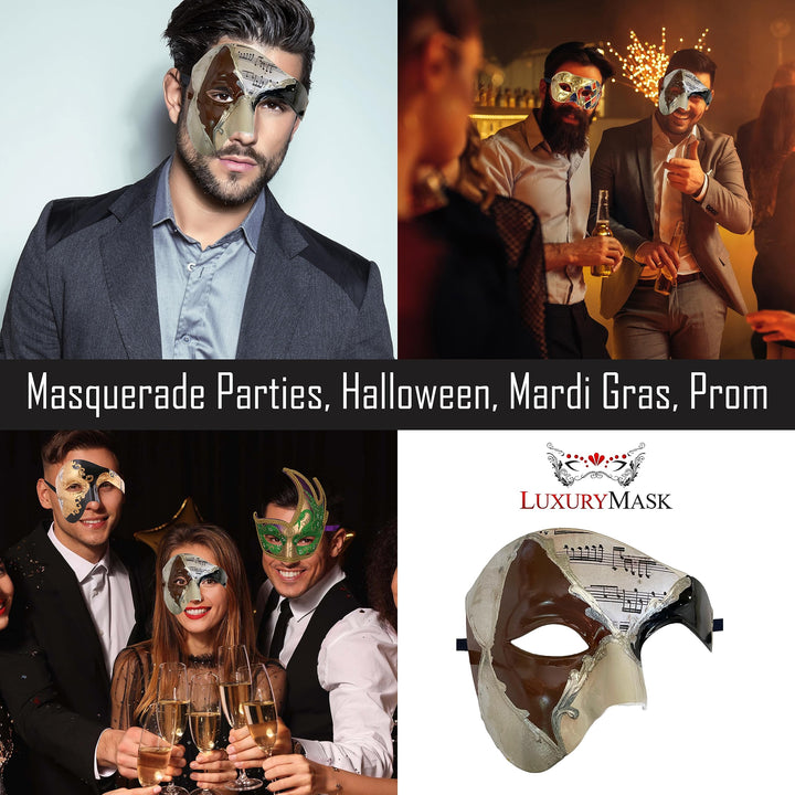 Masquerade Mask For Men Phantom Of The Opera Mask Prom Mardi Gras Haloween Venetian Half Face Mask Silver Mocha One Size