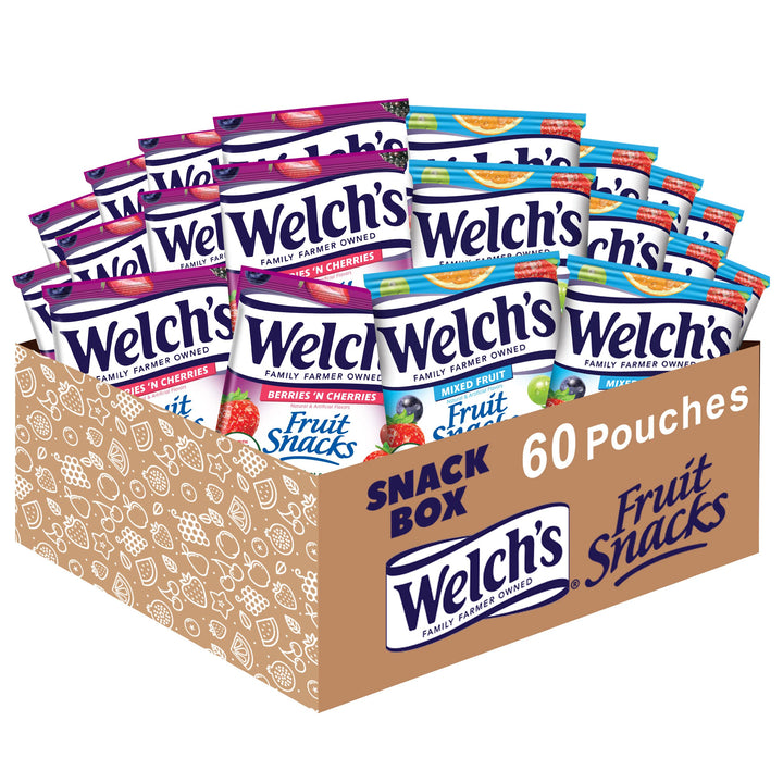 Welch's Fruit Snacks, Mixed Fruit & Berries 'N Cherries Variety Pack, Perfect Halloween Candy Bulk Pack, Gluten Free, 0.8 oz Individual Single Serve Bags (Pack of 60) 0.8 Ounce (Pack of 60)