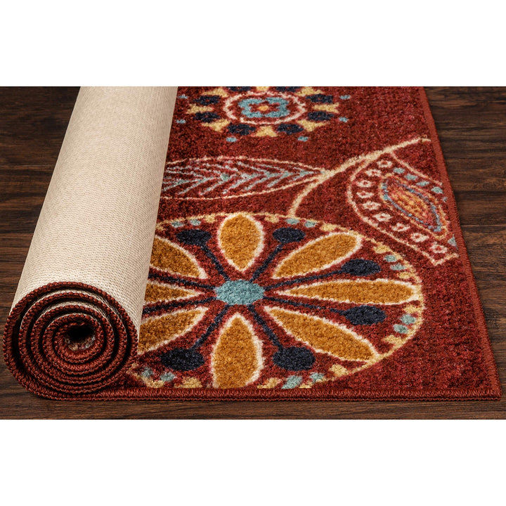 Maples Rugs Reggie Floral Kitchen Rugs Non Skid Accent Area Carpet [Made in USA], 1'8 x 2'10, Merlot 1'8" x 2'10"