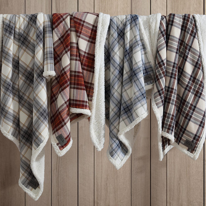 Eddie Bauer - Throw Blanket, Super Soft Reversible Cotton Flannel Sherpa Bedding, Ideal Christmas & White Elephant Gifts, Cozy Plaid Throw Blankets for Couch (Winslow Charcoal, Throw) Winslow Charcoal/Red