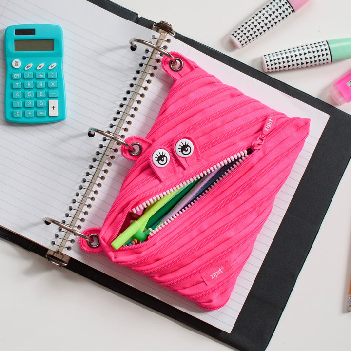 ZIPIT Monster Pencil Pouch for Girls | 3-Ring Binder Pencil Case | Large Capacity Pen Case for School (Pink) 3-ring Pencil Case Pink