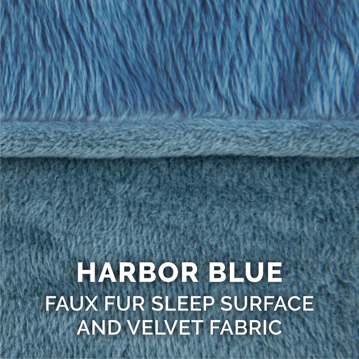 Furhaven Replacement Dog Bed Cover Faux Fur & Velvet Sofa-Style, Machine Washable - Harbor Blue, Large Cover Only 36.0"L x 27.0"W x 0.3"Th (Faux Fur & Velvet) Harbor Blue