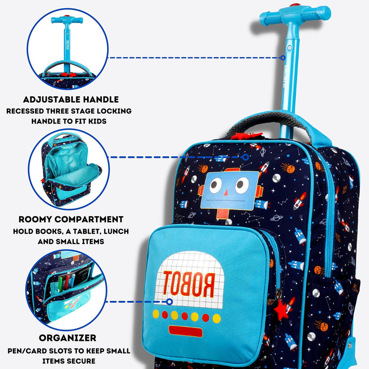 J World New York Kids' Sparkle Rolling Backpack Robot