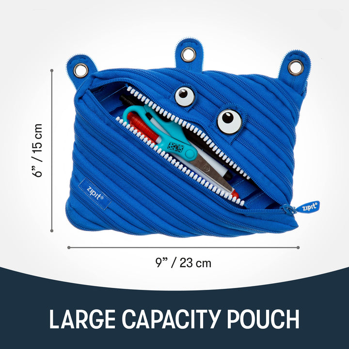 ZIPIT Monster Pencil Pouch for Boys | 3-Ring Binder Pencil Case | Large Capacity Pen Case for School (Blue) 3-ring Pencil Case Royal Blue