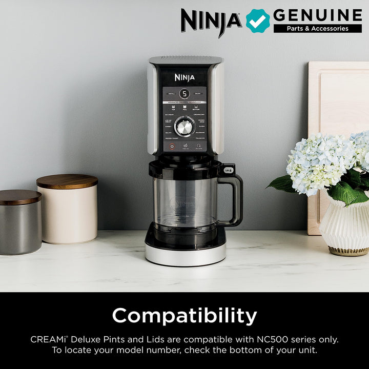 Ninja Creami Deluxe Pints 2 Pack, Compatible with NC500 Series Creami Deluxe Ice Cream Makers, Genuine Ninja Pint, BPA-Free & Dishwasher Safe, Color Lids, 1 Pint Each, Clear/Coral/Yellow, XSKPNTLD2?