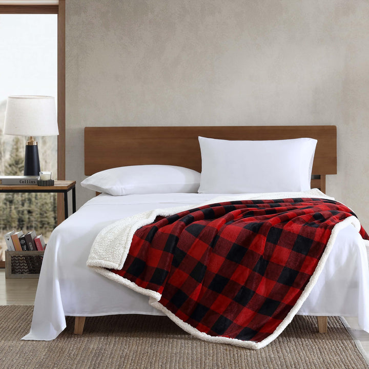 Eddie Bauer - Throw Blanket, Super Soft Reversible Sherpa Flannel Bedding, Ideal Christmas & White Elephant Gifts, Cozy Plaid Throw Blankets for Couch (Cabin Plaid Grey, Throw) Grey/Black