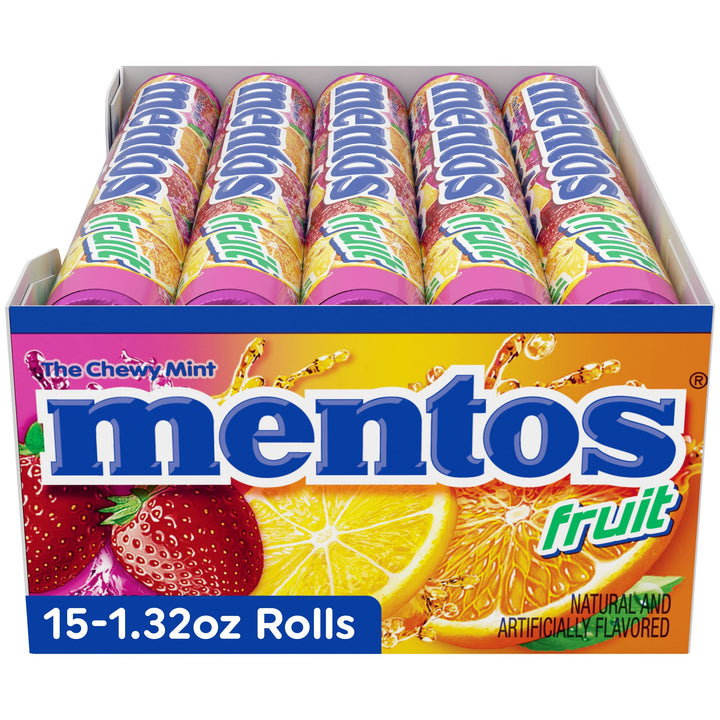 Mentos Halloween Trick or Treat Candy, Mint Chewy Roll, Fruit, Individually Wrapped Bulk Candy for Adults & Kids, Party, Concessions, Office, Non-Melting, 14 Count (Pack of 15) - Packaging May Vary