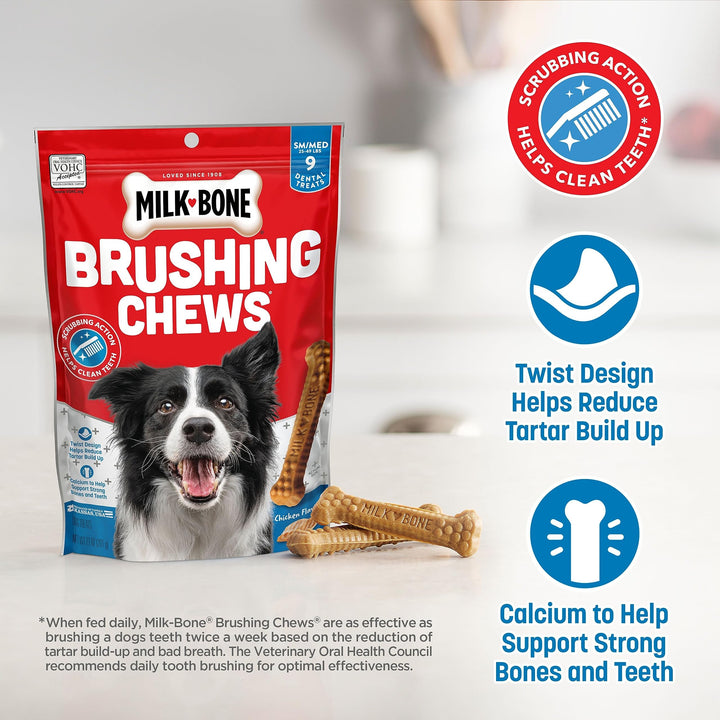 Milk-Bone Original Brushing Chews, 25 Small/Medium Daily Dental Dog Treats 19.6 Ounce (Pack of 1)