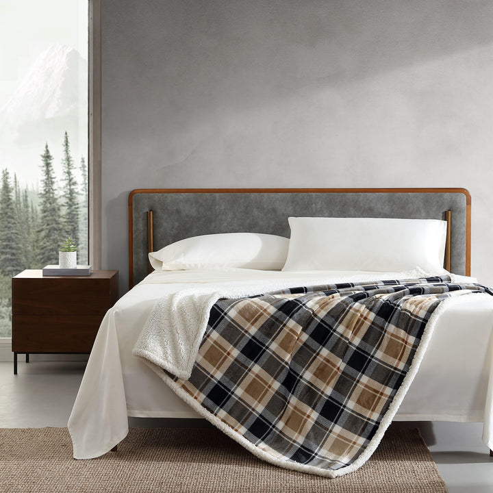 Eddie Bauer - Throw Blanket, Super Soft Reversible Sherpa Fleece Bedding, Ideal Christmas & White Elephant Gifts, Cozy Plaid Throw Blankets for Couch (Elk Stance Grey, Throw) Elk Stance Grey/White Animal