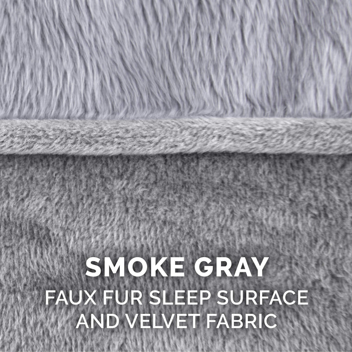 Furhaven Replacement Dog Bed Cover Faux Fur & Velvet Sofa-Style, Machine Washable - Smoke Gray, Large Cover Only 36.0"L x 27.0"W x 0.3"Th (Faux Fur & Velvet) Smoke Gray