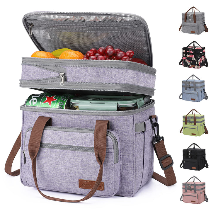 Maelstrom Lunch Bag Women,23L Insulated Lunch Box For Men Women,Expandable Double Deck Lunch Cooler Bag,Lightweight Leakproof Lunch Tote Bag With Side Tissue Pocket,Purple