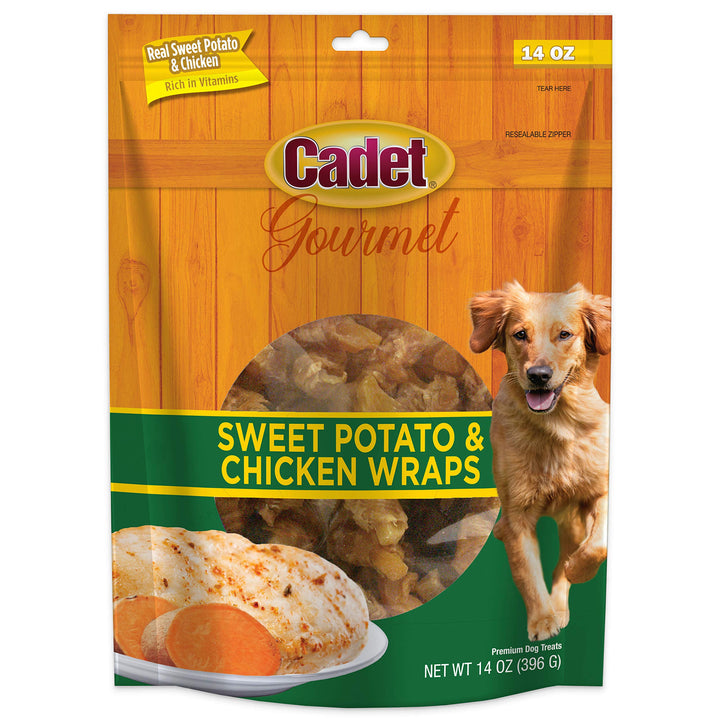 Cadet Gourmet Sweet Potato & Chicken Wraps Dog Treats - Healthy & Natural Chicken and Sweet Potato Dog Training Treats for Small & Large Dogs - Inspected & Tested in USA (14 oz.) 14 Ounce (Pack of 1)