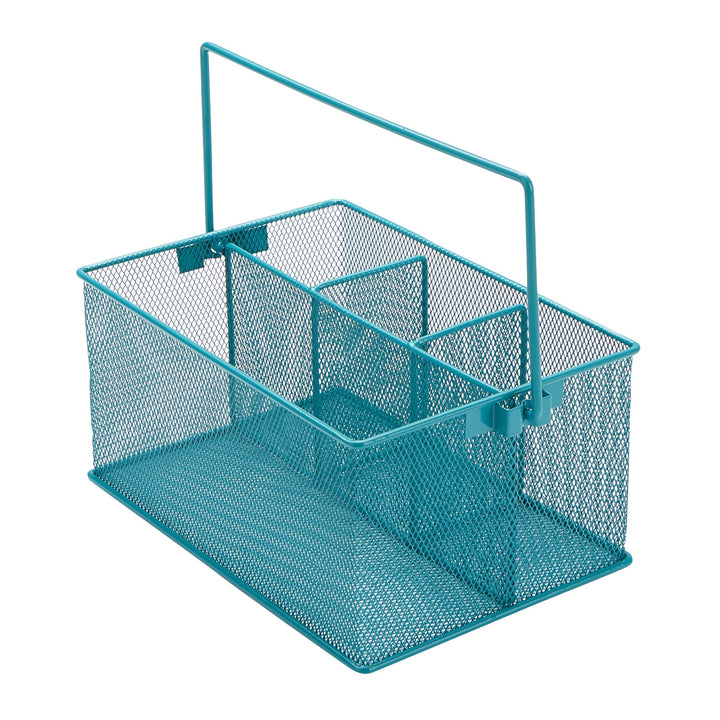 Mind Reader Utensil Holder, Silverware Organizer, Caddy, Cutlery Holder, Kitchen, Metal Mesh, 10"L x 7"W x 4.75"H, Turquoise Single