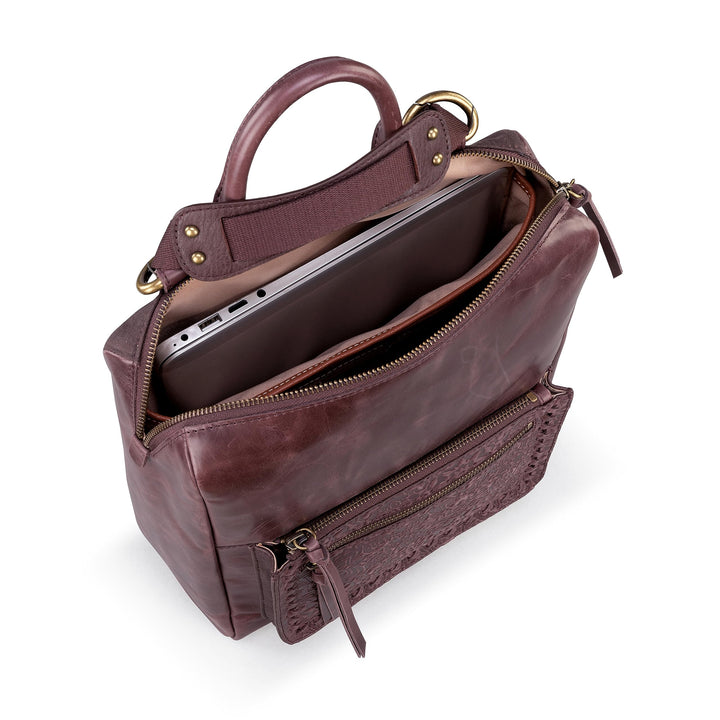 The Sak Loyola Convertible Backpack in Leather, Adjustable Convertible Strap, Mahogany Tile Emboss Medium