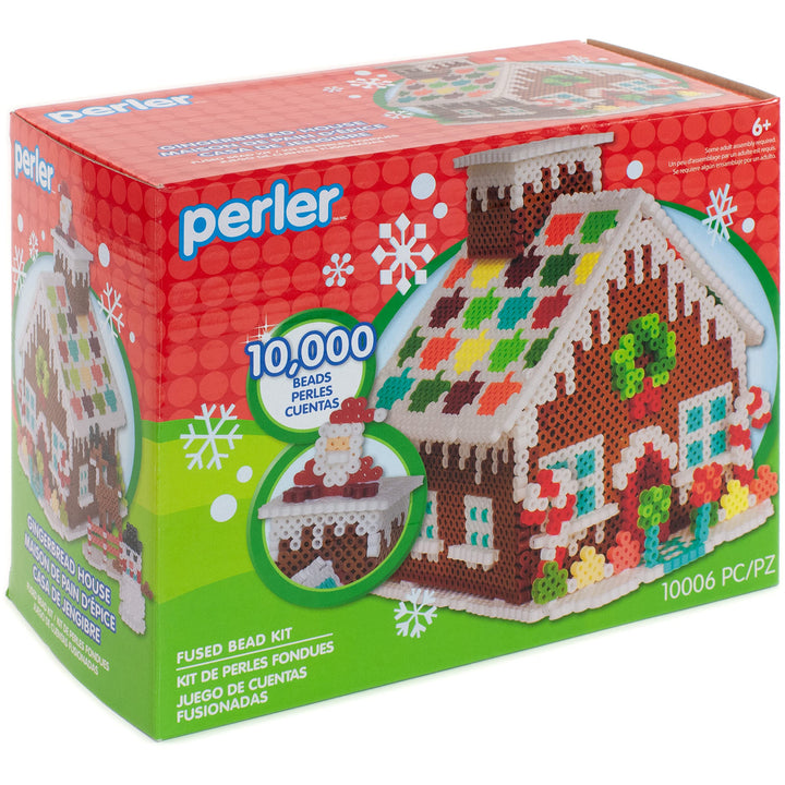 Perler Gingerbread House Christmas Fused Bead Kit for Kids' Crafts, Multicolor 10006 Piece, Small