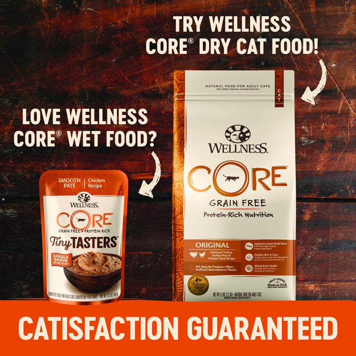 Wellness CORE Tiny Tasters Wet Cat Food, Complete & Balanced Natural Pet Food, Made with Real Meat, 1.75-Ounce Pouch, 12 Pack (Adult Cat, Tuna Pate)