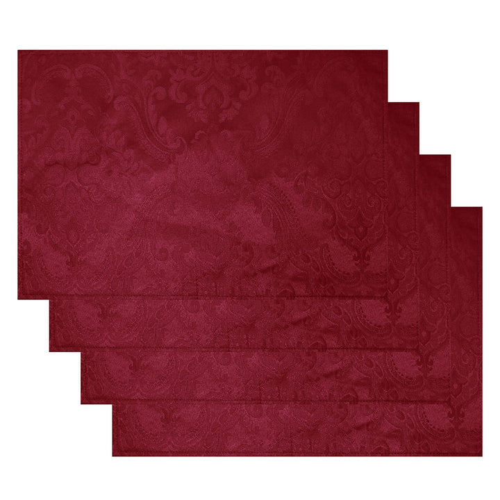 Elrene Home Fashions Caiden Elegance Damask Fabric Placemats (Set of 4), 13" x 19", Cranberry