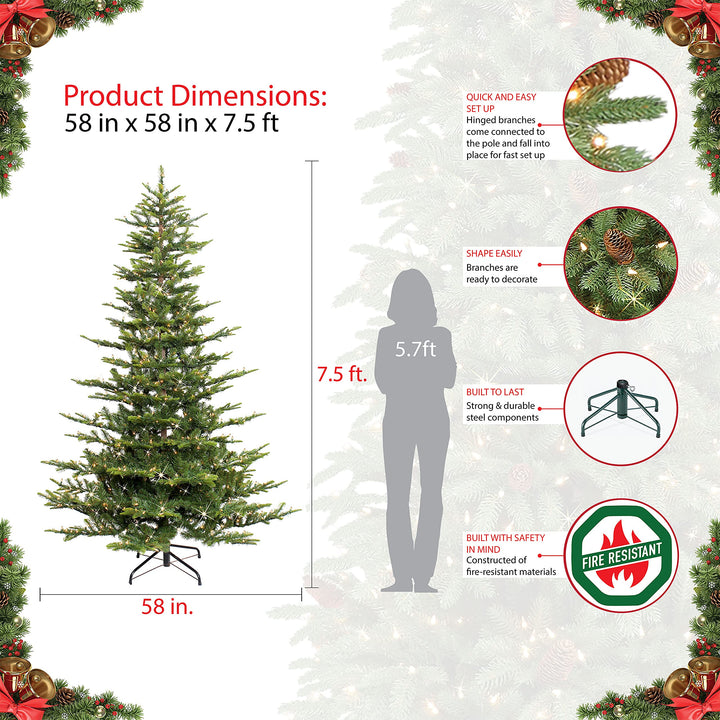 Puleo International 7.5 Foot Pre-Lit Aspen Fir Artificial Christmas Tree with 700 UL Listed Clear Lights Green 7.5' Aspen Fir with 700 Clear Lights