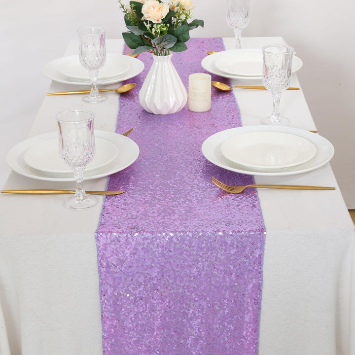 B-COOL Purple Table Runners 4 Pack 12x72 Inch Sequin Lavender Runner for Tables Halloween Party Decor Christmas Holiday Birthday Bridal Baby Shower Wedding Decorations 4Pcs - 12"x72"