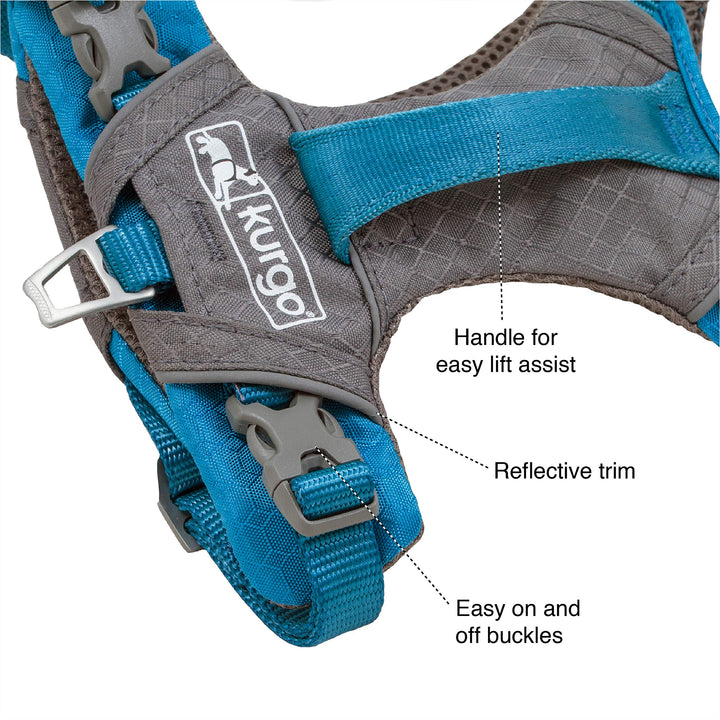 Kurgo K01936 Dog Harness for Large, Medium, & Small Active Dogs, Pet Hiking Harness for Running & Walking, Everyday Harnesses for Pets, Reflective, Journey Air, Blue/Grey 2018, X-Large