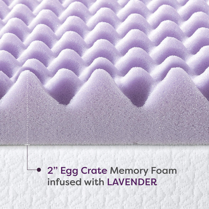 Best Price Mattress 3 Inch Egg Crate Memory Foam Mattress Topper with Soothing Lavender Infusion, CertiPUR-US Certified, Short Queen