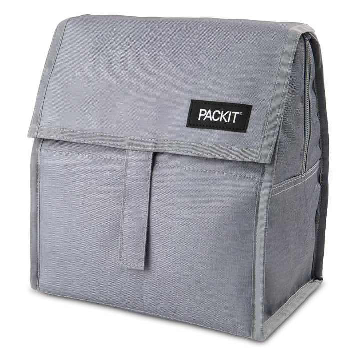 PackIt Freezable Lunch Bag, Gray Fog, Built with EcoFreeze Technology, Foldable, Reusable, Zip and Velcro Closure with Buckle Handle, Designed for Work Lunches and Fresh Lunch On the Go