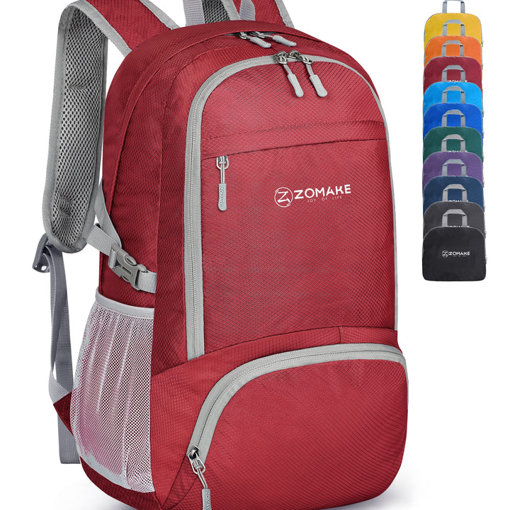 ZOMAKE Lightweight Packable Backpack 30L - Foldable Hiking Backpacks Water Resistant Compact Folding Daypack for Travel(Red) Medium Red